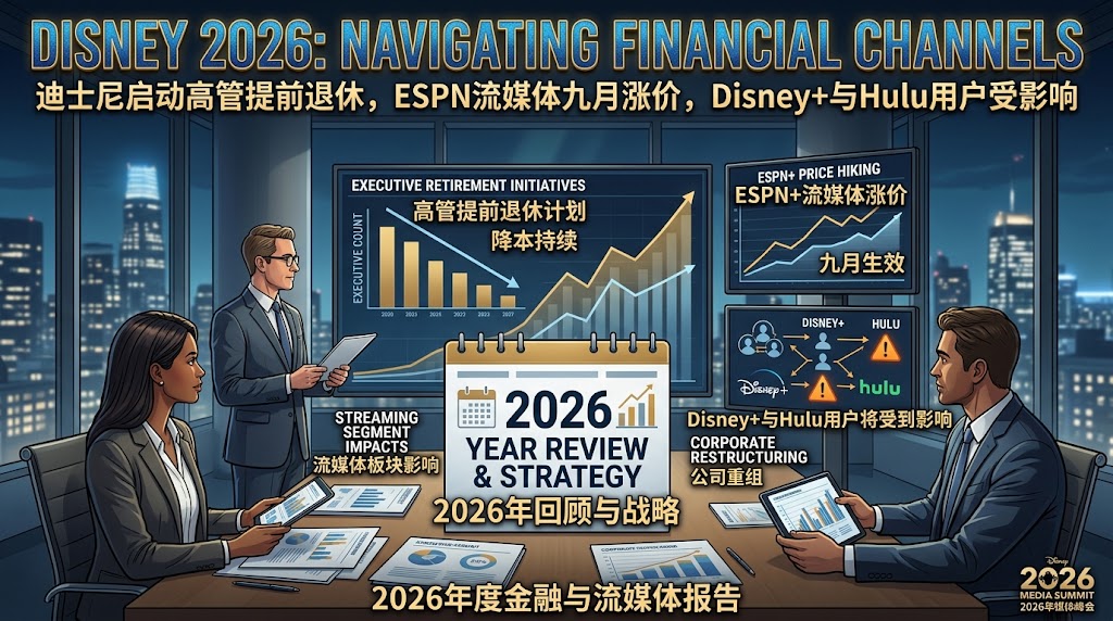 迪士尼2026年最新影视资讯：启动高管提前退休计划并持续降本，ESPN流媒体9月涨价，Disney+与Hulu用户将受到影响封面图